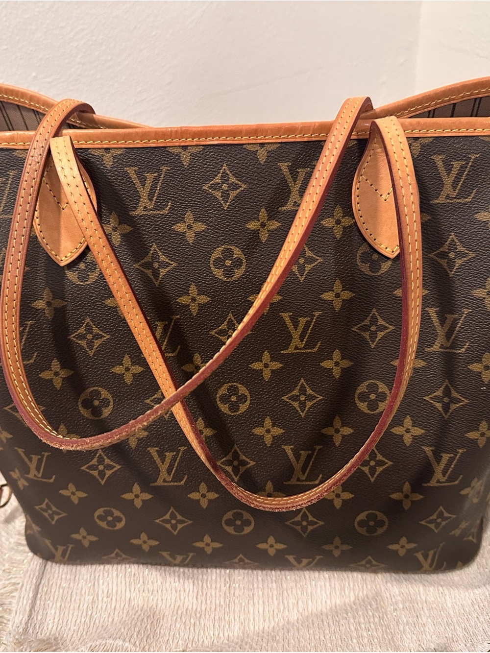 Louis Vuitton Monogram Canvas Tote in Brown with Tan Trim